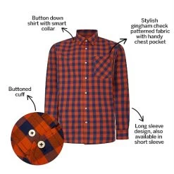 Bigdude Gingham Long Sleeve Shirt Orange Tall -Urban Fit Shop 00b63964 bd23ls0720orange