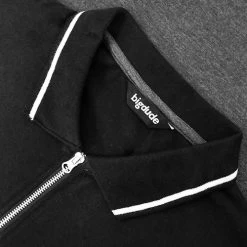 Bigdude Colour Block Zipped Polo Shirt Black/Charcoal Tall -Urban Fit Shop 04a4b04a img 8679