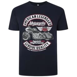 Bigdude Motorcycle Print T-Shirt Navy