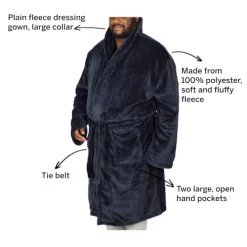 Bigdude Plain Fleece Dressing Gown Navy -Urban Fit Shop 092a7fe5 046