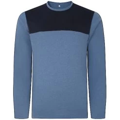 Bigdude Cut & Sew 2 Tone Long Sleeve T-Shirt Denim Marl/Navy Tall