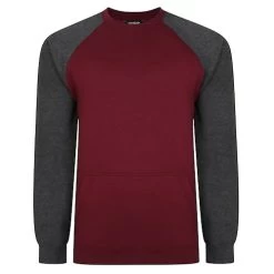 Bigdude Contrast Raglan Crew Neck Jumper Burgundy