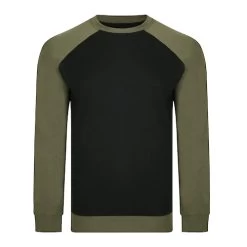 Bigdude Raglan Contrast Crew Neck Sweatshirt Black/Khaki Tall