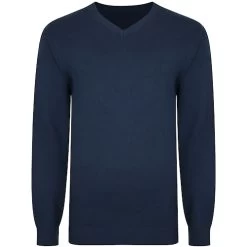 Bigdude Plain V Neck Knitted Jumper Navy