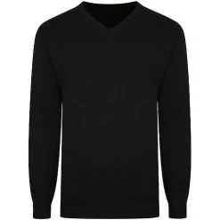 Bigdude Plain V Neck Knitted Jumper Black