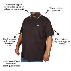 Bigdude Tipped Polo Shirt Black/Green Tall -Urban Fit Shop 24fee374 bd2018pt01green