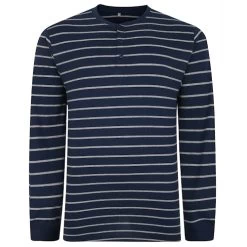 Bigdude Striped Long Sleeve Grandad T-Shirt Navy/Grey