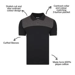 Bigdude Colour Block Polo Shirt Black -Urban Fit Shop 2f6475d8 bd20po120black