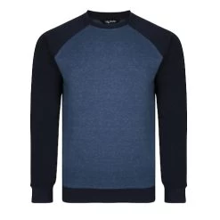 Bigdude Raglan Contrast Crew Neck Sweatshirt Denim Marl/Navy