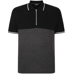 Bigdude Colour Block Zipped Polo Shirt Black/Charcoal Tall