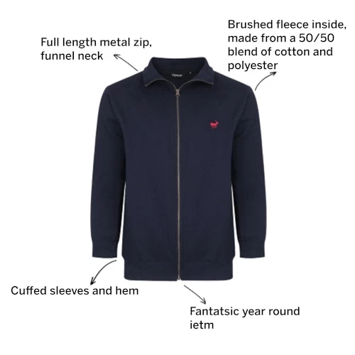 Bigdude Funnel Neck Full Zip Sweatshirt Navy 5 Bigdude Funnel Neck Full Zip Sweatshirt Navy - Image 3