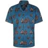 Bigdude Relaxed Collar Peacock Print Short Sleeve Shirt Denim Tall