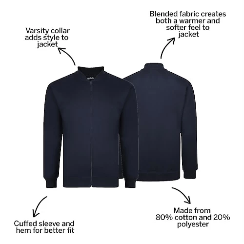 Bigdude Zip Thru Baseball Jacket Navy 5 Bigdude Zip Thru Baseball Jacket Navy - Image 3