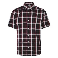 Bigdude Button Down Short Sleeve Check Shirt Burgundy Tall