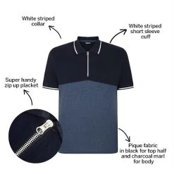 Bigdude Colour Block Zipped Polo Shirt Navy/Denim -Urban Fit Shop 4fbc83eb bd23p1620blue