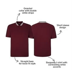 Bigdude Grandad Tipped Collar Polo Shirt Burgundy -Urban Fit Shop 5ecb1859 bd23p0820burgundy