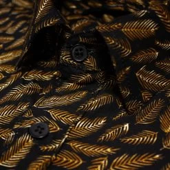 Bigdude Leaf Print Long Sleeve Poplin Shirt Black -Urban Fit Shop 63021d7e img 8738