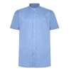 Bigdude Woven Linen Grandad Collar Short Sleeve Shirt Blue