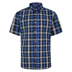 Bigdude Short Sleeve Check Shirt Blue Tall