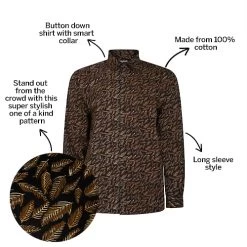 Bigdude Leaf Print Long Sleeve Poplin Shirt Black -Urban Fit Shop 680c473a bd23ls12