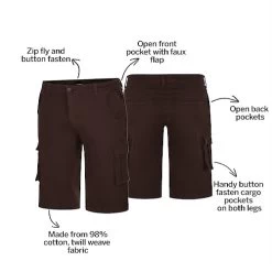 Bigdude Stretch Twill 3/4 Length Cargo Shorts Brown -Urban Fit Shop 6ac25134 bd22sh0820brown