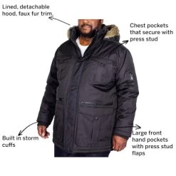 Bigdude Full Zip Parka Coat Black -Urban Fit Shop 6bf9e0ce 012