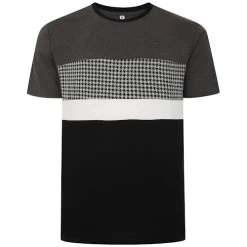 Bigdude Hounds Tooth Cut & Sew T-Shirt Charcoal Tall