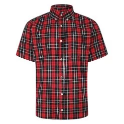 Bigdude Button Down Short Sleeve Check Shirt Red