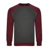 Bigdude Raglan Contrast Crew Neck Sweatshirt Charcoal/Burgundy Tall -Urban Fit Shop 7124c3ca bd21jmp09204