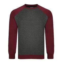 Bigdude Raglan Contrast Crew Neck Sweatshirt Charcoal/Burgundy Tall