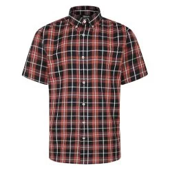 Bigdude Button Down Short Sleeve Check Shirt Brown
