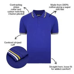 Bigdude Designer Tipped Polo Shirt Cobalt Blue -Urban Fit Shop 7beab01b bd21p0420blue