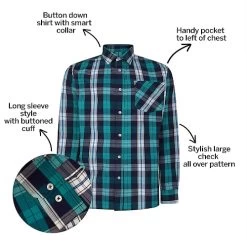 Bigdude Long Sleeve Check Shirt Green Tall -Urban Fit Shop 7e8fe87f bd23ls0620green