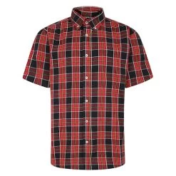 Bigdude Button Down Short Sleeve Check Shirt Light Red