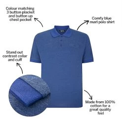 Bigdude Buttoned Pocket Polo Shirt Royal Blue Marl -Urban Fit Shop 84dba2d2 bd23p1820blue