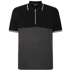 Bigdude Colour Block Zipped Polo Shirt Black/Charcoal