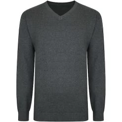 Bigdude Plain V Neck Knitted Jumper Charcoal