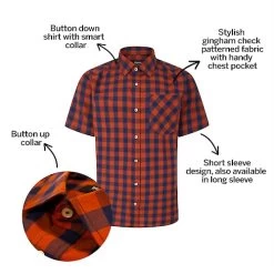 Bigdude Gingham Short Sleeve Shirt Orange Tall -Urban Fit Shop 8f82c386 bd23ss0720orange