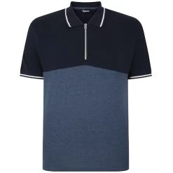 Bigdude Colour Block Zipped Polo Shirt Navy/Denim Tall