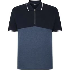 Bigdude Colour Block Zipped Polo Shirt Navy/Denim