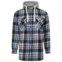 Bigdude Hooded Check Flannel Shirt Navy