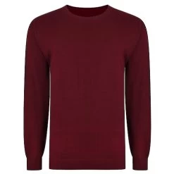 Bigdude Plain Crew Neck Knitted Jumper Burgundy Tall