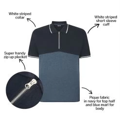 Bigdude Colour Block Zipped Polo Shirt Navy/Denim Tall -Urban Fit Shop a1191341 bd23p1620blue