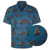 Bigdude Relaxed Collar Peacock Print Short Sleeve Shirt Denim