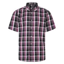 Bigdude Button Down Short Sleeve Check Shirt Purple Tall