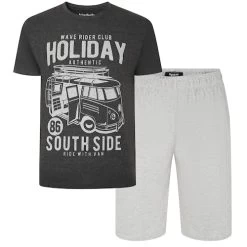 Bigdude Wave Rider Print Pyjama Set Charcoal/Grey