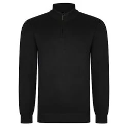 Bigdude Zip Neck Knitted Pullover Black
