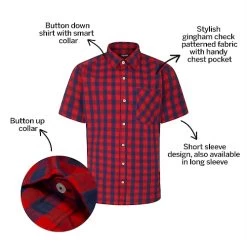 Bigdude Gingham Short Sleeve Shirt Red Tall -Urban Fit Shop bc4bf979 bd23ss0720red
