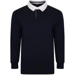 Bigdude Rugby Style Long Sleeve Polo Shirt Navy