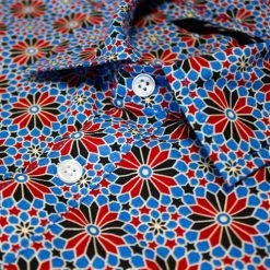 Bigdude Retro Flower Print Long Sleeve Poplin Shirt Blue/Red -Urban Fit Shop bfdb9381 img 8732